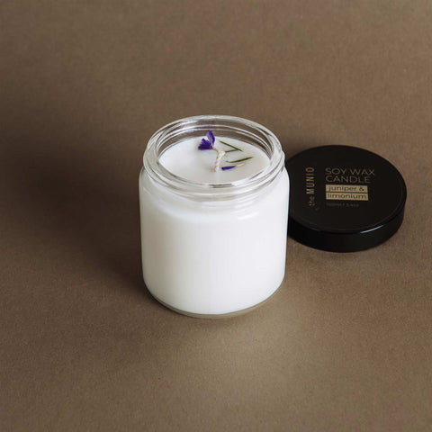 Juniper & limonium mini candle in glass votive